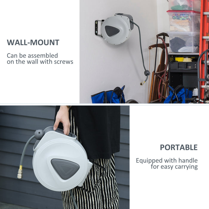 Retractable 15m + 1.4m Air Hose Reel with 9.5mm Diameter - Auto Rewind Wall-Mounted Hose Reel, 1/4" BSP Hose Connector - Ideal for Workshops and Garages