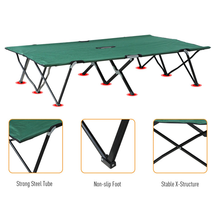Ultra-Lightweight Double Camping Cot - Foldable Outdoor Patio Sunbed with Carrying Bag, Green - Portable Sleeping Solution for Campers and Outdoors Enthusiasts
