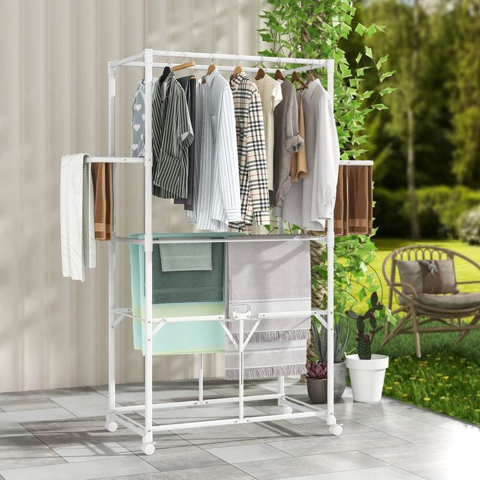 Collapsible H-Shaped Clothes Drying Rack - Detachable Middle Shelf in Classic White - Ideal for Compact Laundry Spaces