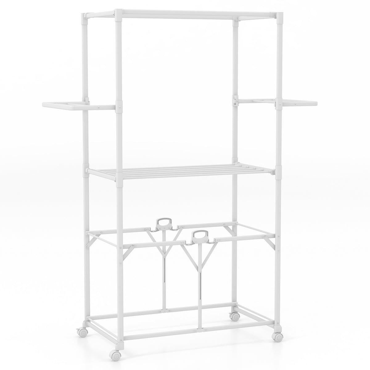 Collapsible H-Shaped Clothes Drying Rack - Detachable Middle Shelf in Classic White - Ideal for Compact Laundry Spaces