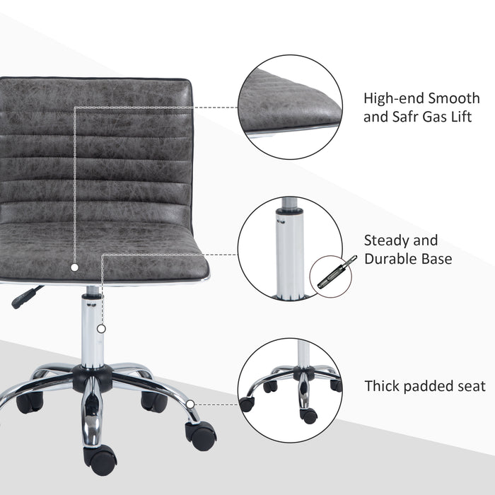 Armless Mid-Back Swivel Office Chair - Grey Microfiber Upholstery with Chrome Base - Ideal for Comfortable Desk Seating