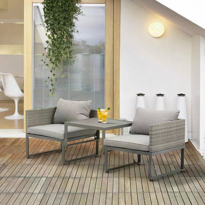 2 Seater Rattan Wicker Sofa Set with Adjustable Coffee Table - Outdoor Garden Patio Lounge Furniture, Grey - Ideal for Conversational Seating & Relaxation