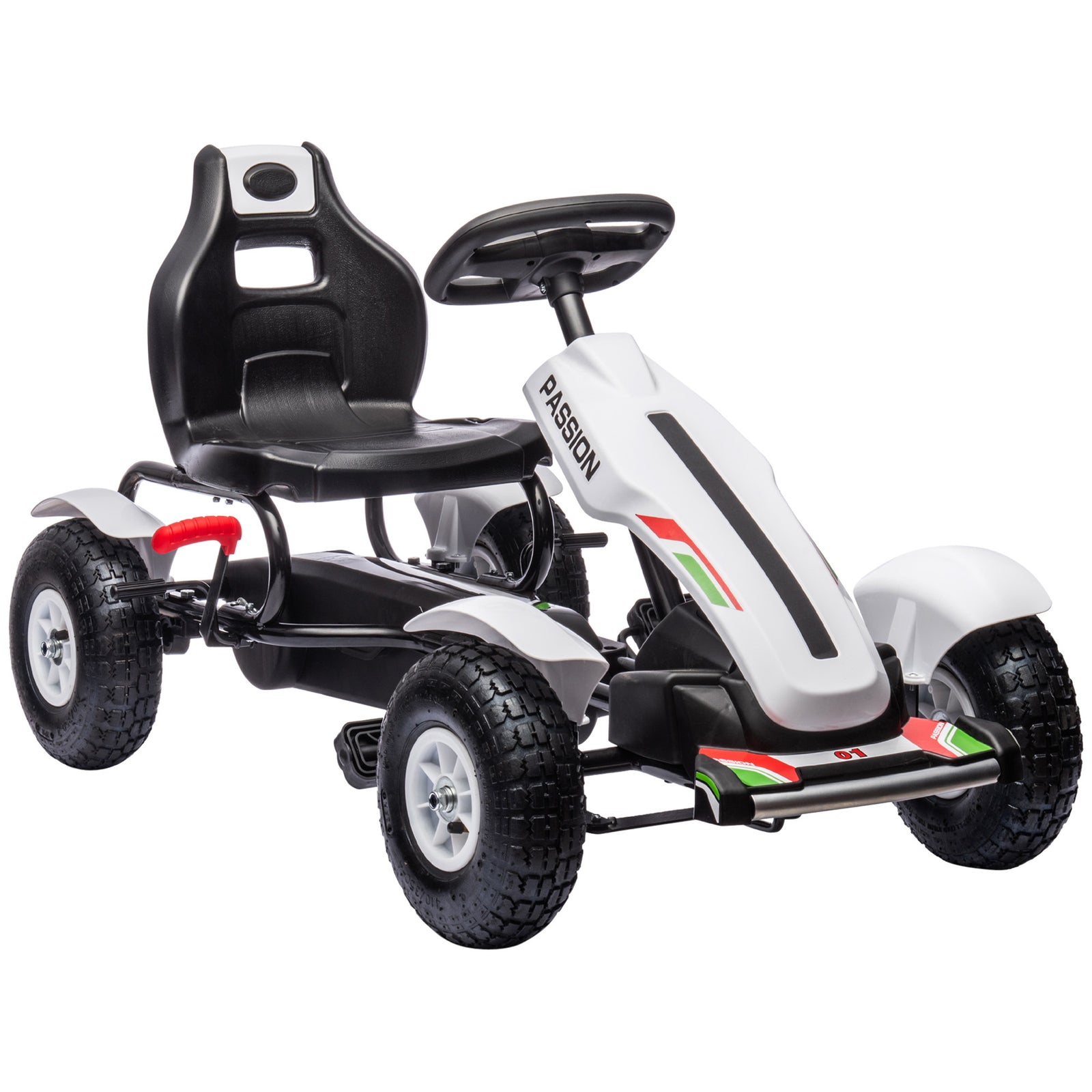 Kids Pedal Go-Kart Racer - Adjustable Seat & Inflatable Rubber Tires with Handbrake - Outdoor Racing Adventure for Ages 5-12, White
