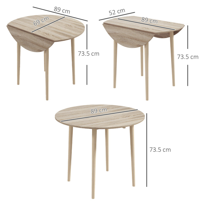 Round Drop-Leaf Folding Dining Table - Space-Efficient Wood Kitchen Table with Sturdy Legs - Ideal for Small Dining Areas, Natural Finish