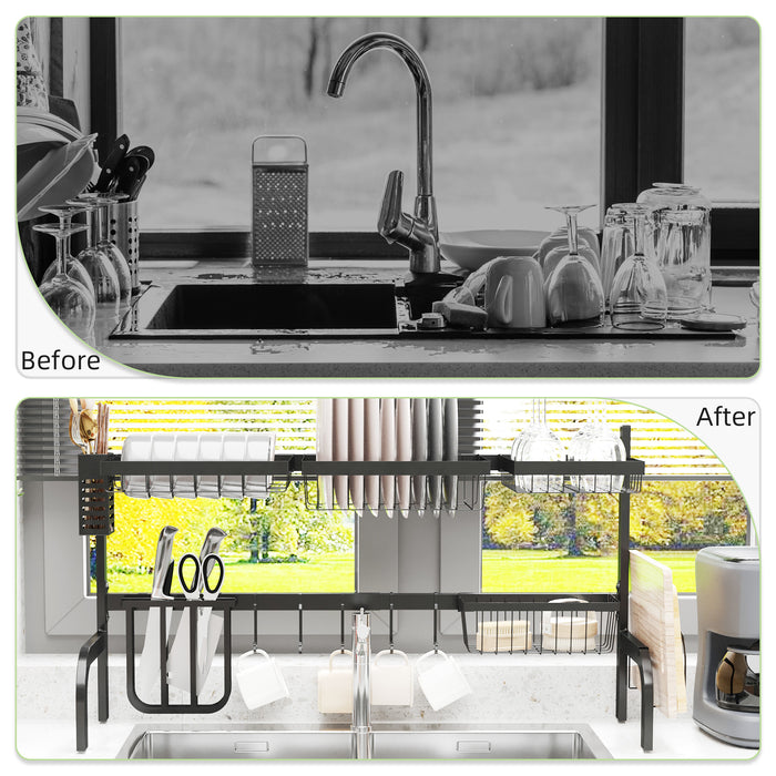 2-Tier Adjustable Over-the-Sink Dish Rack - Space-Saving Kitchen Organizer for Drying Dishes - Ideal for Small Homes & Apartments