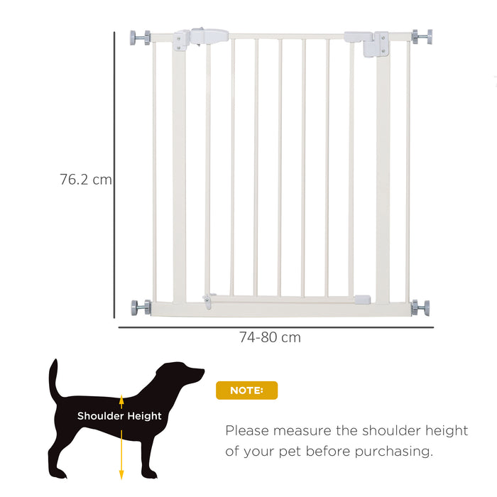 Expandable Pet Metal Safety Gate - Pressure Mounted Stair Barrier with Auto-Close Door and Double Locking System, 74-84 cm - Ideal for Dogs, Home & Child Safety, White