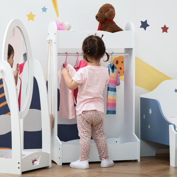 Children's Freestanding Wardrobe with Shelves - Wooden Clothes Rack and Hall Tree for Kids - Ideal Storage Solution for 3-8 Years Old Toddlers