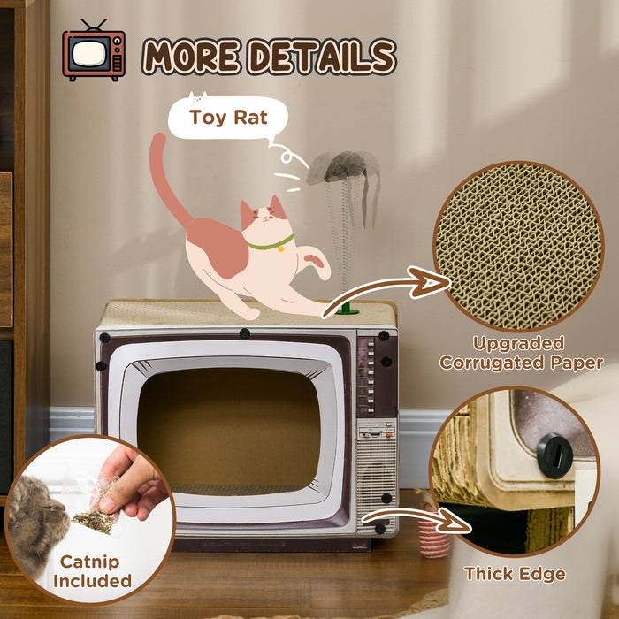 Scratch & Play TV - Catnip-Infused Scratching Board with Toy Rat for Cats - Ultimate Indoor Cat Entertainment Center