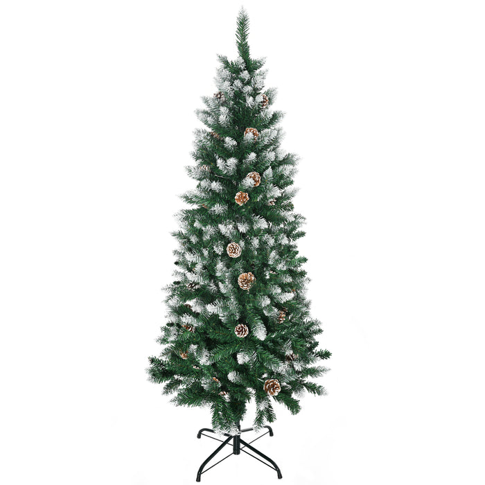 Artificial Christmas Tree with Pine Cones - 5-Foot Tall with Realistic Green and White Branches - Perfect for Indoor Festive Decorations