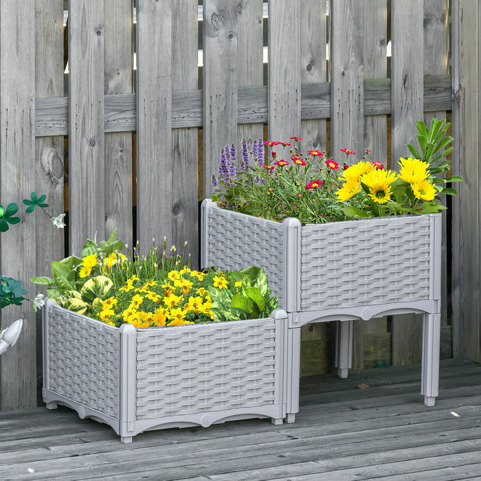 Elevated Garden Planters - 40cm x 40cm x 44cm Set of 2, Grey PP Patio Flower & Vegetable Planting Containers - Ideal for Gardeners and Outdoor Decor Enthusiasts