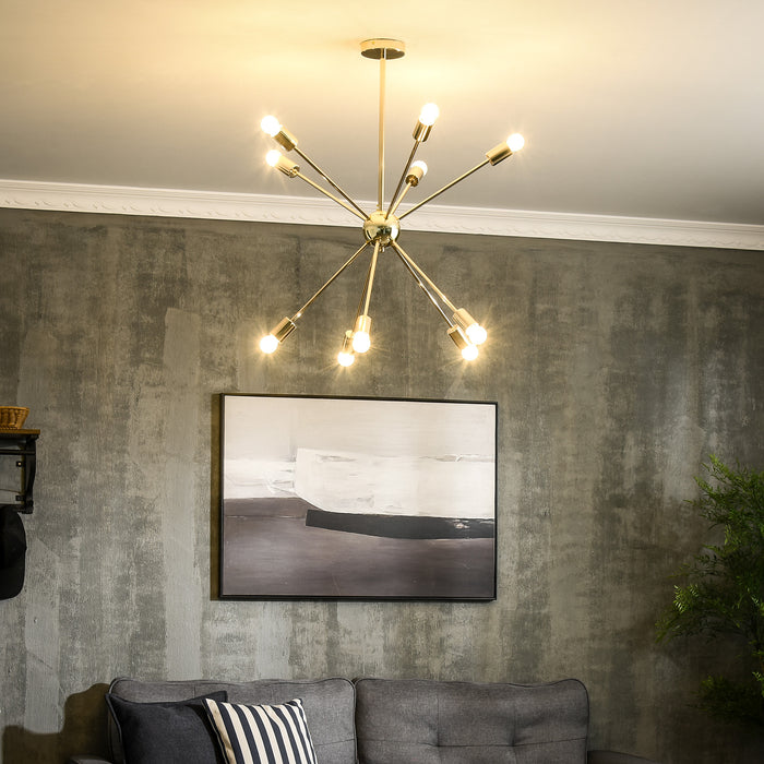 10-Light Sputnik Chandelier - Modern Gold-Tone Ceiling Fixture with E27 Base, 65cm x 65cm x 78.5cm - Stylish Illumination for Bedrooms and Living Rooms