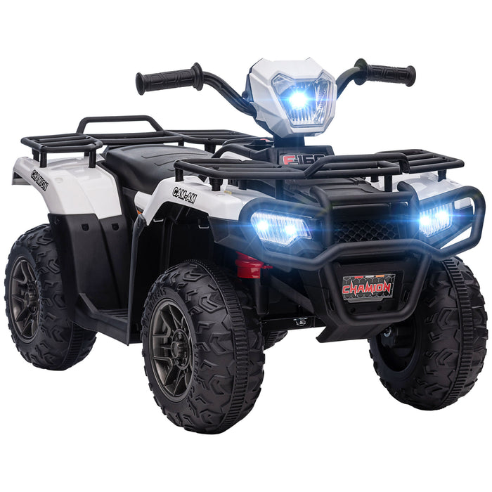 Kids' 12V Electric Quad Bike ATV - Forward/Reverse, Music, LED Headlights - Ideal for Ages 3-5, White Outdoor Fun