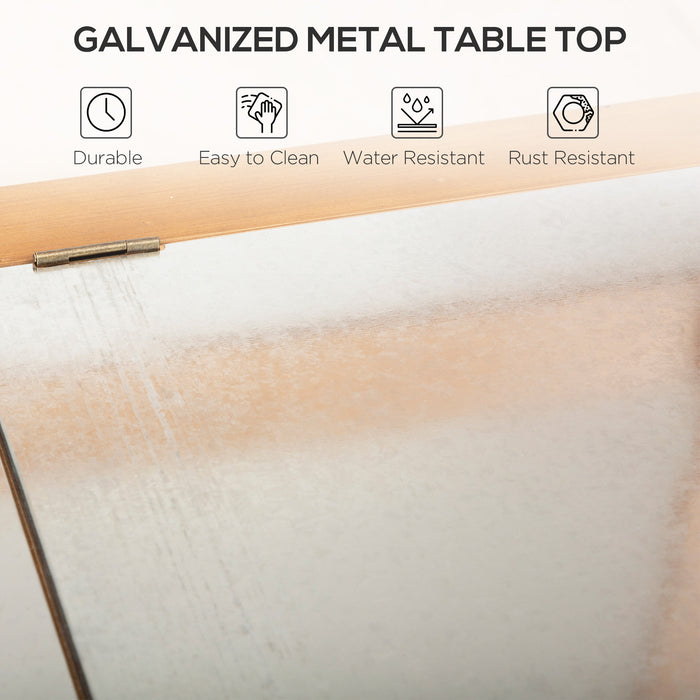 Outdoor Gardening Workstation - Wooden Potting Bench with Galvanized Metal Sink, Ample Storage Shelves - Ideal for Gardeners, 80 x 42 x 142 cm Dimensions