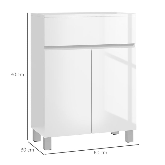 High Gloss Bathroom Cabinet - Sleek Freestanding Cupboard with Drawer & Adjustable Shelf - Space-Saving Storage Solution for Bathroom Essentials