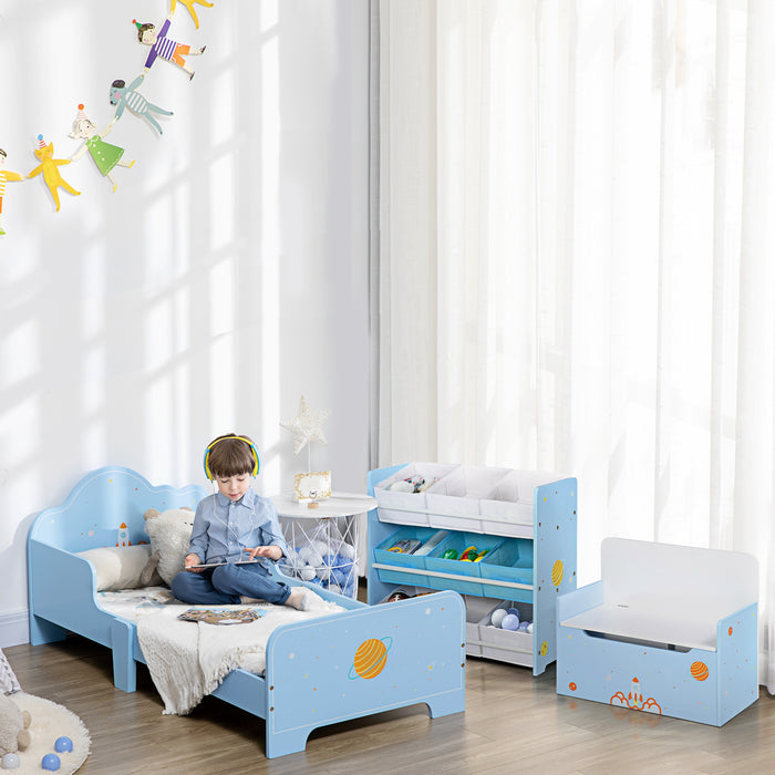 Rocket & Plant-Themed Toddler Bed - Sturdy Kids Bedroom Furniture with Safety Rails and Slatted Base - Perfect for Transitioning from a Crib to a Big-Kid Bed