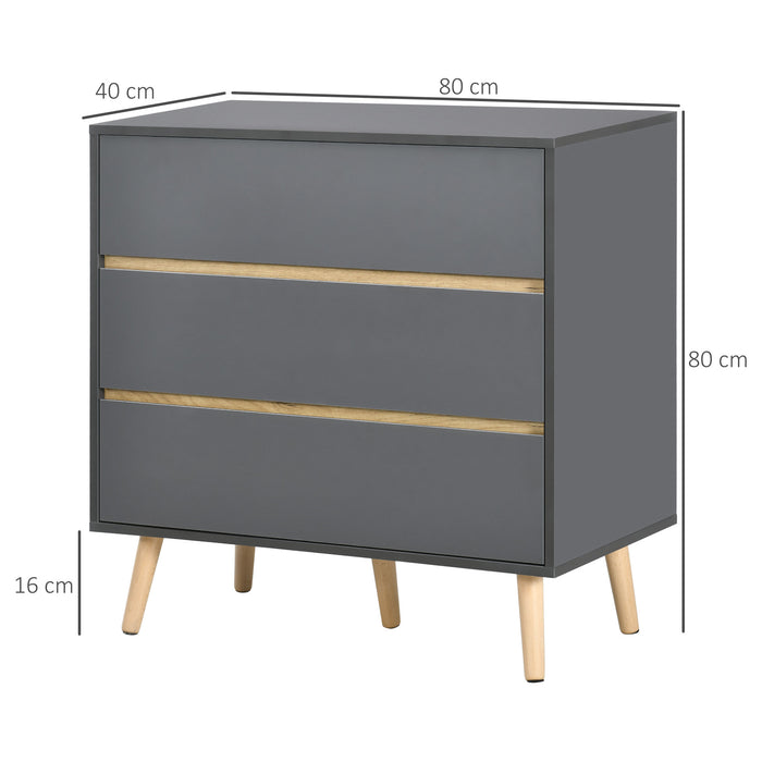 3-Drawer Chest Organizer - Space-Saving Bedroom & Living Room Storage Solution, 80x40x80cm - Sleek Dark Grey Design for Modern Home Decor