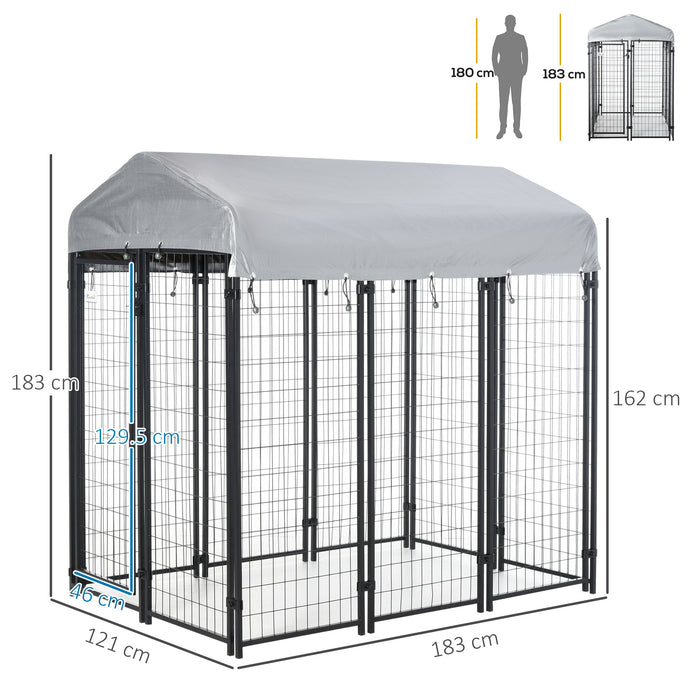 Heavy-Duty Outdoor Dog Kennel - UV-Resistant Canopy Covered Dog Run, Lockable Metal Playpen Fence, 183x121x183 cm - Ideal for Large and Medium Dogs Security and Exercise