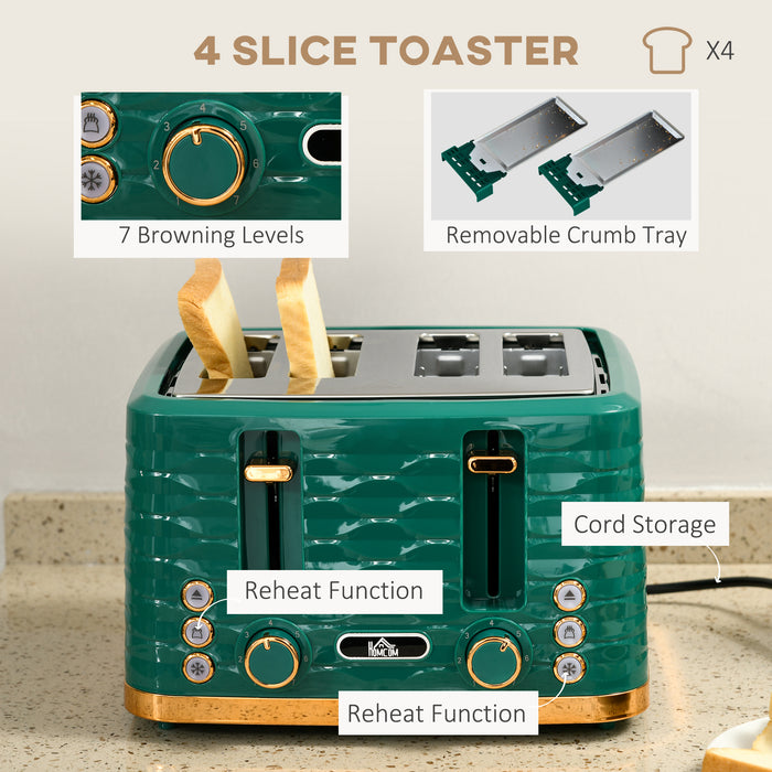 3000W 1.7L Rapid Boil Kettle & 4 Slice Toaster - Efficient Breakfast Set with Variable Browning & Easy Clean Crumb Tray - Ideal for Busy Mornings & Family Kitchens