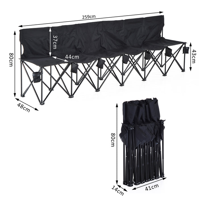 6-Seater Foldable Sports Bench - Outdoor Picnic & Camping Chair with Cup Holder, Steel Frame - Portable Group Seating for Spectators