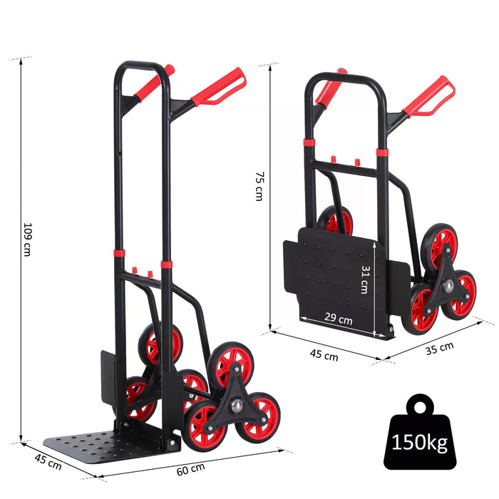Heavy-Duty Steel Climbing Trolley - 6-Wheel Hand Truck Cart, 150kg Load Capacity - Ideal for Moving Heavy Loads Upstairs