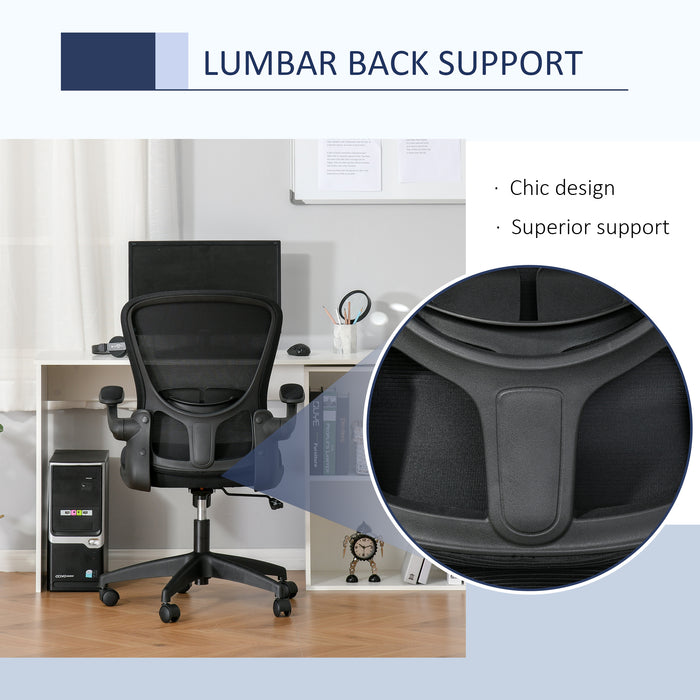 Ergonomic Mesh Swivel Chair - Adjustable Task Desk Chair with Lumbar Support and Flip-Up Arms - Ideal for Home Office Comfort and Productivity