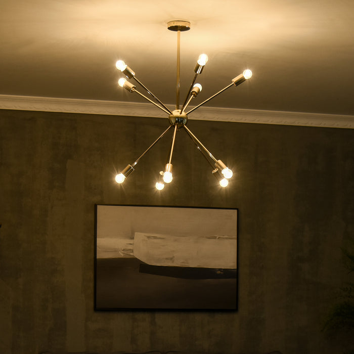 10-Light Sputnik Chandelier - Modern Gold-Tone Ceiling Fixture with E27 Base, 65cm x 65cm x 78.5cm - Stylish Illumination for Bedrooms and Living Rooms