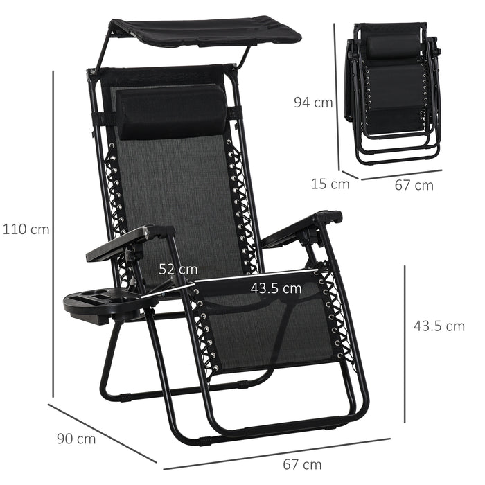 Zero Gravity Patio Recliner - Garden Deck Folding Chair with Cup Holder & Canopy Shade, Sun Lounger - Comfort Seating for Outdoor Relaxation
