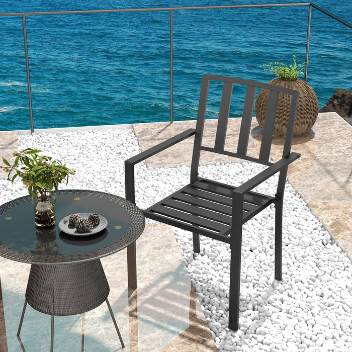 Metal Slatted Patio Dining Chairs - Set of 4, Durable Black Finish - Ideal for Outdoor Entertaining and Family Gatherings