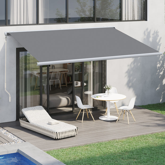 Full Cassette Electric/Manual Retractable Awning 4x3m with LED - Sun Canopy for Patio Doors and Windows, Grey - Outdoor Shade with Remote Control for Comfort and Convenience