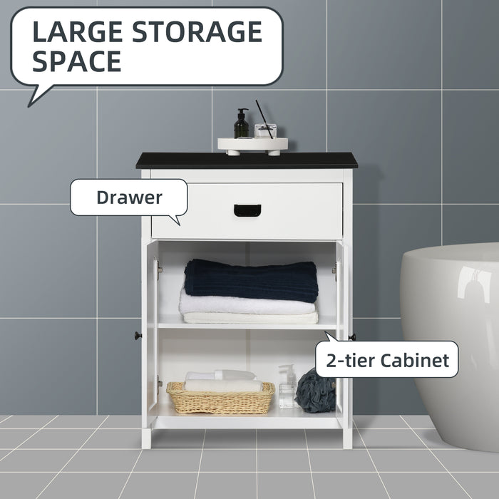 Bathroom Storage Organizer - White Double Door Cabinet with Drawer and Adjustable Shelf - Space-Saving Solution for Living Room and Bathroom Essentials