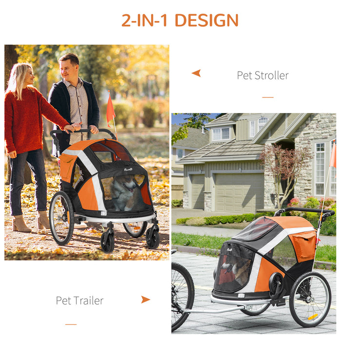 2-in-1 Large Dog Bike Trailer and Pet Stroller - Foldable Aluminium Frame Bicycle Carrier with Safety Leash, Hitch Coupler, and Flag - Outdoor Travel Solution for Pet Owners