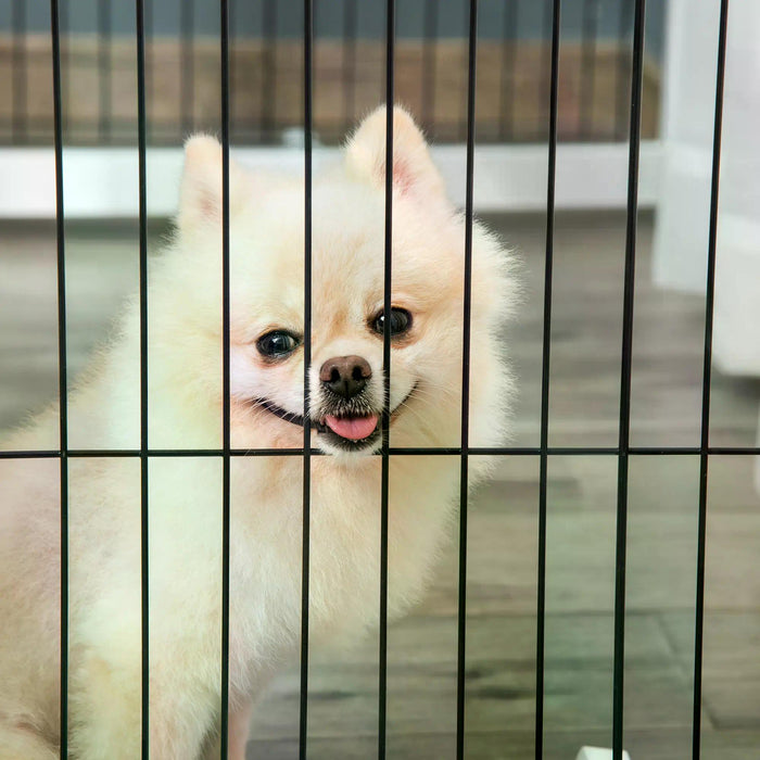 Foldable Wooden Dog Gate for Small & Medium Pets - 4 Panel Pet Fence with Support Feet - Safety Barrier for Home, Doorways & Stairs, White