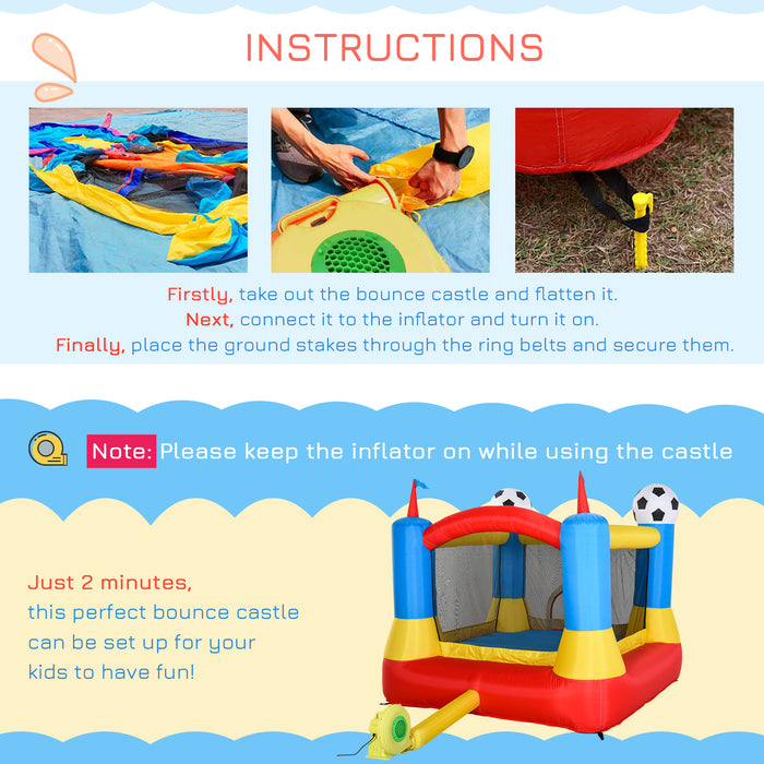 Kids Inflatable Bounce House - Football Field-Themed Trampoline with Included Blower, 2.25 x 2.2 x 1.95m - Ideal Play Area for Children Ages 3-12