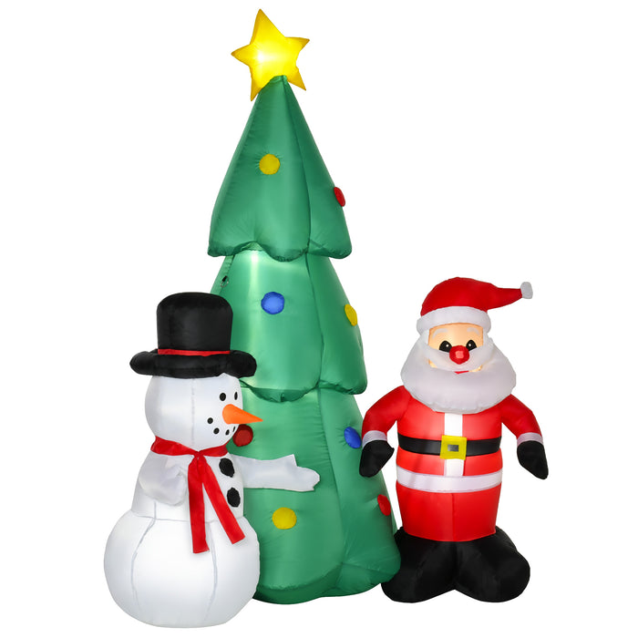 6ft Christmas Inflatable Decoration with Santa & Snowmen - LED Lighted Tree for Festive Yard Display - Ideal for Home, Garden, Lawn Parties and Outdoor Celebrations