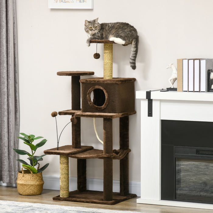 Modern 136cm Cat Tree Tower - Indoor Scratching Posts, Multi-Level House & Platforms with Toy Ball - Ideal for Playful Cats and Kittens