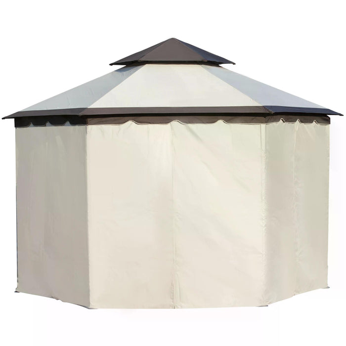 Steel Gazebo Canopy 3.4m - Garden Pavilion with 2 Tier Roof and Curtains, Beige - Ideal for Outdoor Parties and Patio Shelter