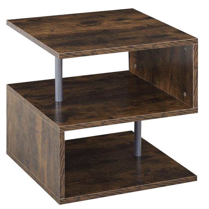 2-Tier S-Shaped Coffee End Table - Storage Shelves Organizer for Versatile Home Office Use, Natural Finish - Space-Saving Design Perfect for Living Rooms and Small Spaces