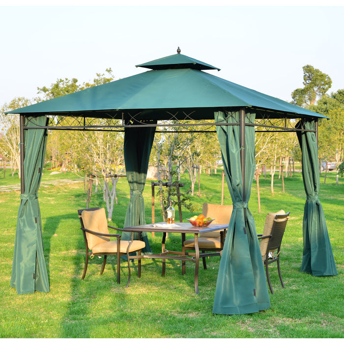 Metal Garden Gazebo 3x3m with Sidewalls - Marquee Party Tent Patio Canopy Pavilion in Green - Ideal for Outdoor Events and Gatherings