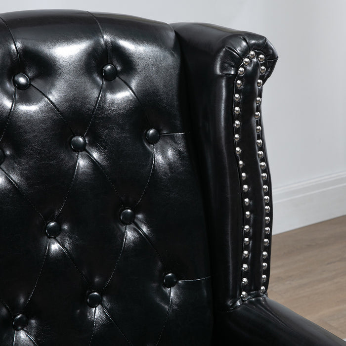 Tufted Wingback Accent Chair - Chesterfield Style Armchair with Nailhead Trim - Elegant Seating for Living Room or Bedroom, Black