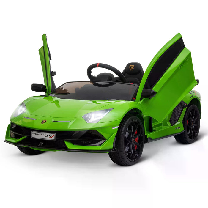 Lamborghini Aventador Ride-On Car for Kids - 12V Battery-Powered Electric Sports Racing Toy with Music, Green - Includes Parental Remote Control for Safe Play