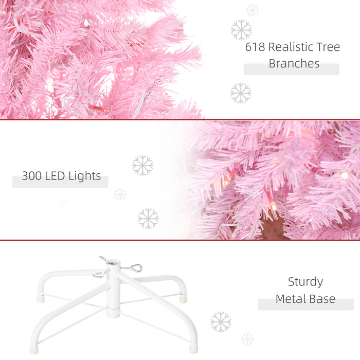 Pencil Slim 6-Ft Artificial Christmas Tree with Realistic Tips - Pre-Lit with 300 Warm White LEDs, 618 Branch Tips - Chic Pink Xmas Decor for Small Spaces