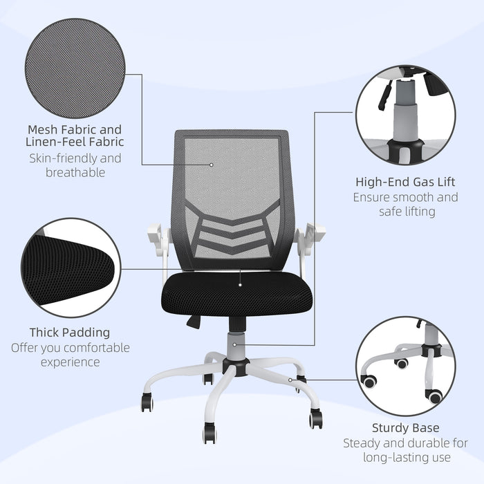 Ergonomic Mesh Office Chair with Flip-up Armrests - Lumbar Support and Smooth-Rolling Swivel Wheels - Comfortable Seating for Home Office and Desk Work