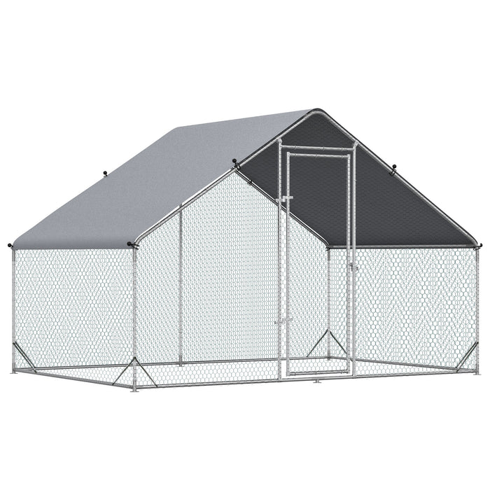Large Walk-In Chicken Run - Galvanized Steel Coop, Poultry House with Water-Resistant Cover, Pet Playpen for Hens, Rabbits - Spacious 3x2x2 Meters for Backyard Farming