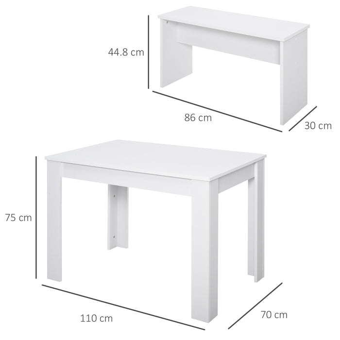 Space-Saving White Kitchen Dining Table Set with 2 Benches - Compact Table and Chairs for Small Areas - Ideal Furniture Solution for Apartments and Studios