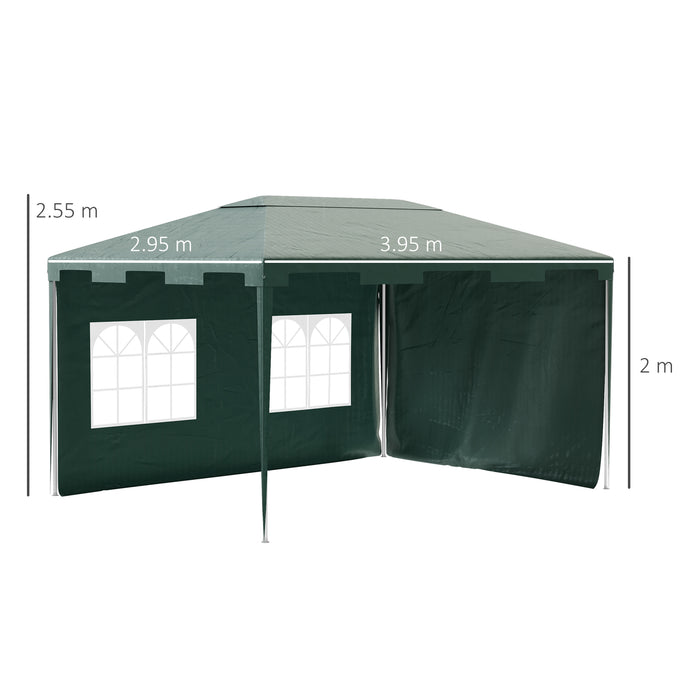 Garden Gazebo Marquee 3x4m - Party Tent with 2 Sidewalls for Outdoor Events, Patio, Yard - Durable Shelter in Green