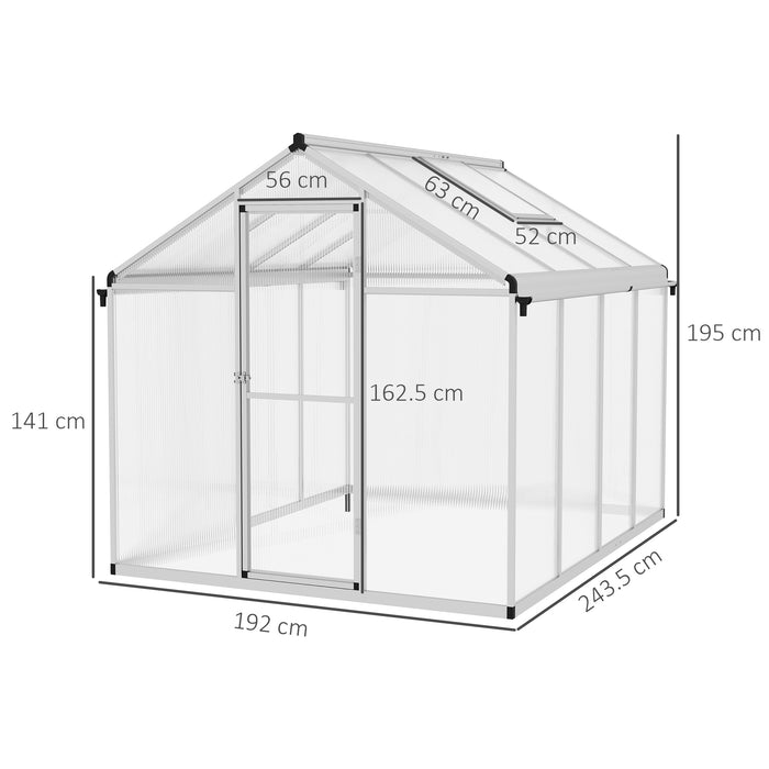 Polycarbonate Walk-In Greenhouse 6x8ft - Sturdy Construction with Rain Gutters, Door, and Window - Perfect for Growing Garden Plants and Vegetables