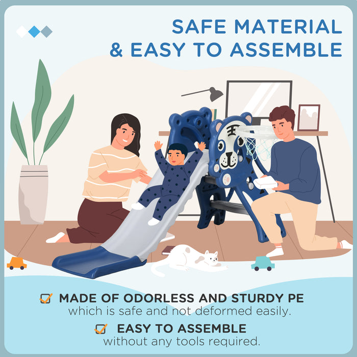 Indoor 2-in-1 Toddler Playset with Slide and Basketball Hoop - Safe and Fun Activity Center for Ages 18-36 Months - Blue Slide with Easy-grip Steps and Ball Included for Active Play