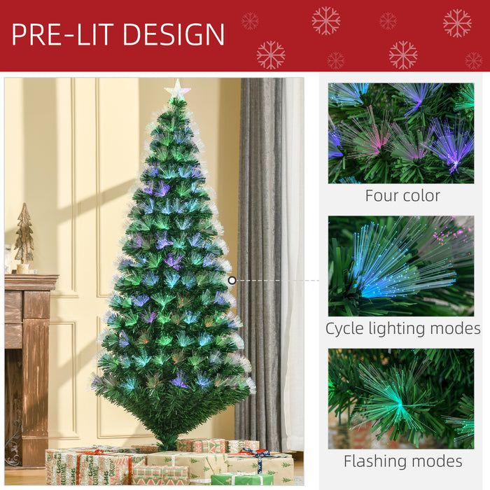 6ft Fiber Optic Artificial Christmas Tree - Pre-Lit with Colorful LED Lights and Flash Mode - Ideal Home Holiday Decoration for Festive Atmosphere