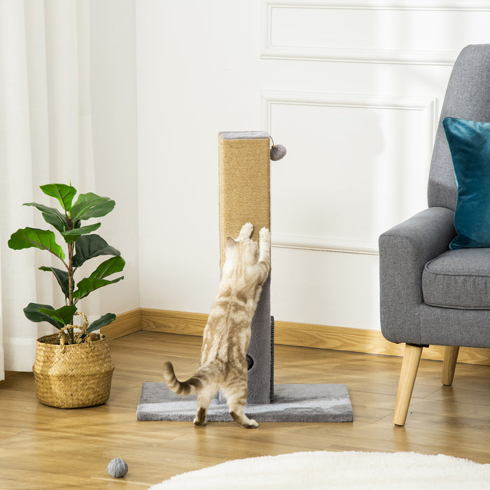 79cm Jute Cat Scratching Post - Climber Tree Activity Center with Carpeted Base and Dangling Ball, Grey - Perfect for Feline Scratching and Playtime Needs