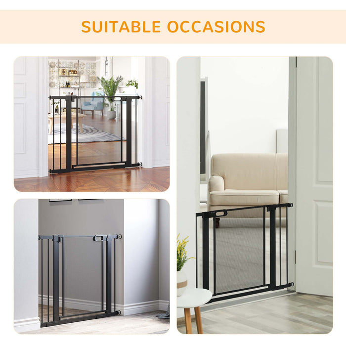 Pressure Fit Safety Gate - Auto-Closing Dog Gate with Double Locking & 2 Extension Kits for Doors, Stairs & Hallways - Ideal Pet Barrier for Home Security